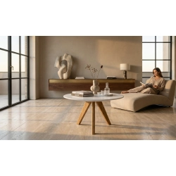 STOLIK KAWOWY z Drewna Litego Dębowego Blat Biały Płyta MDF  STK-935